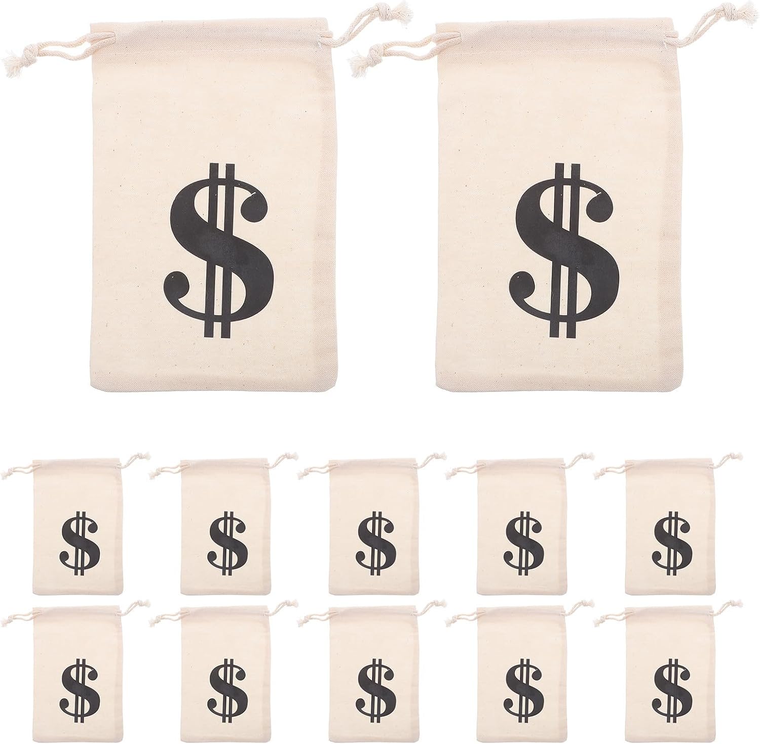 VICASKY 24pcs Beige Cotton Money Pouches with Drawstring Closure Soft the Touch Mini Drawstring Bags for Pirate Party Supplies and Cowboy Theme Decor