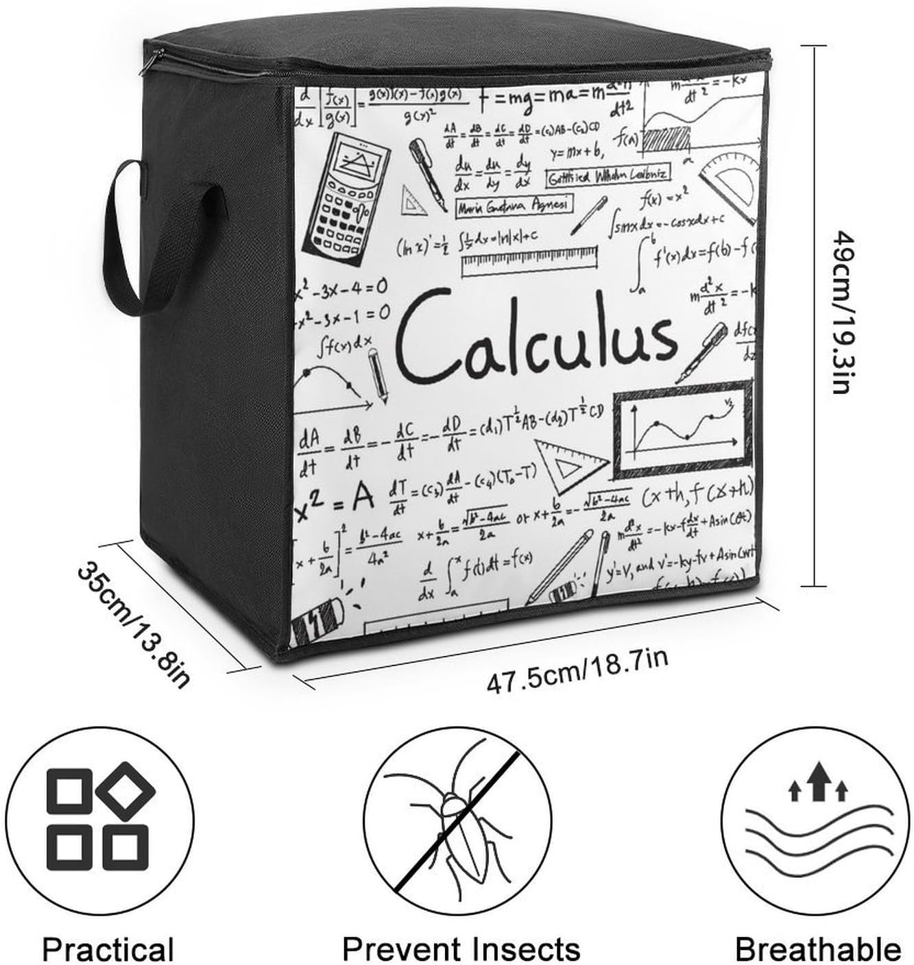 Math Geometry Geek Calculus Storage Bag with Zippers And Handle Extra Large Bedding Comforter Storage Bag Foldable Blanket Storage Bags Fabric Moving Bags for Closet Organizer (70L)