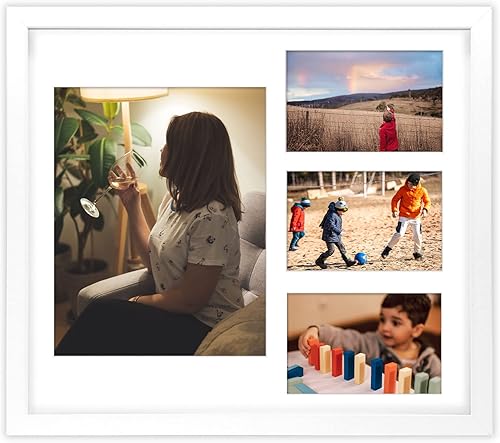 Vista 23 de Golden State Art, Juego de 2 portarretratos de madera blanca de 12 x 17 pulgadas, paspartú blanco para fotos de 8 x 10 y 5 x 7 pulgadas, vidrio