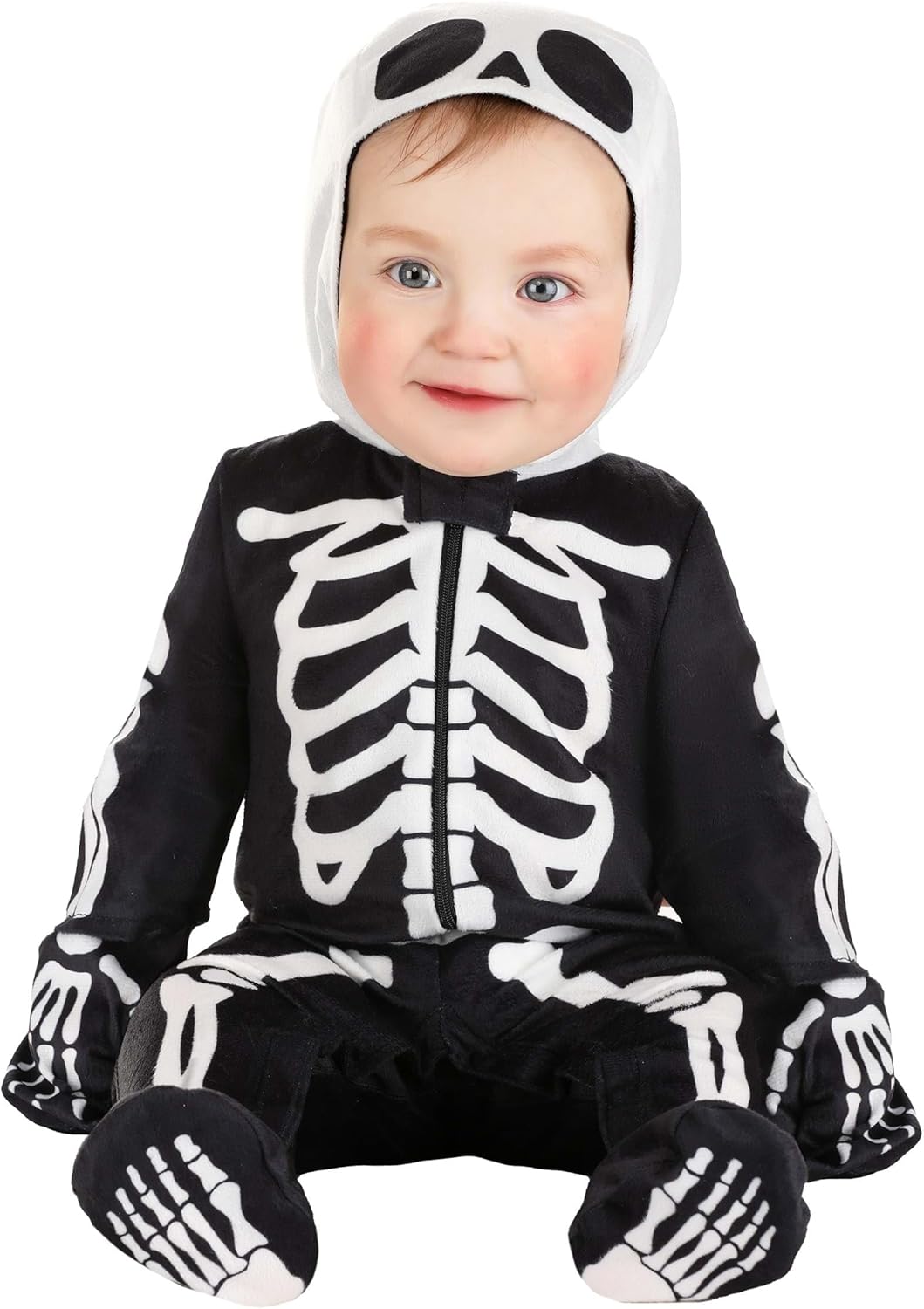 Baby Skeleton Jumpsuit | Infant Halloween Costume With Hood And Attached Mitts | Cute & Spooky