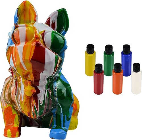 Pinturas fluidas de bricolaje decoración de estatua de bulldog, función de alcancía, adecuada para el hogar y la oficina (6 fluidos blancos, rojos,