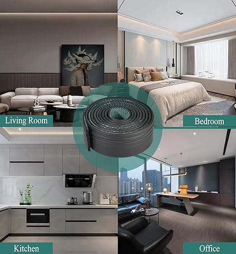 Miniatura 10 de Moldeo de goma de 16.4 pies, para despegar y pegar, molduras de base de rodapiés flexibles, molduras de vinilo para pared, zócalo, techo (negro,