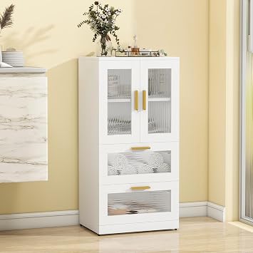 Bathroom Storage Cabinet, Bathroom Cabinet with 2 Doors, 2 Drawers, White