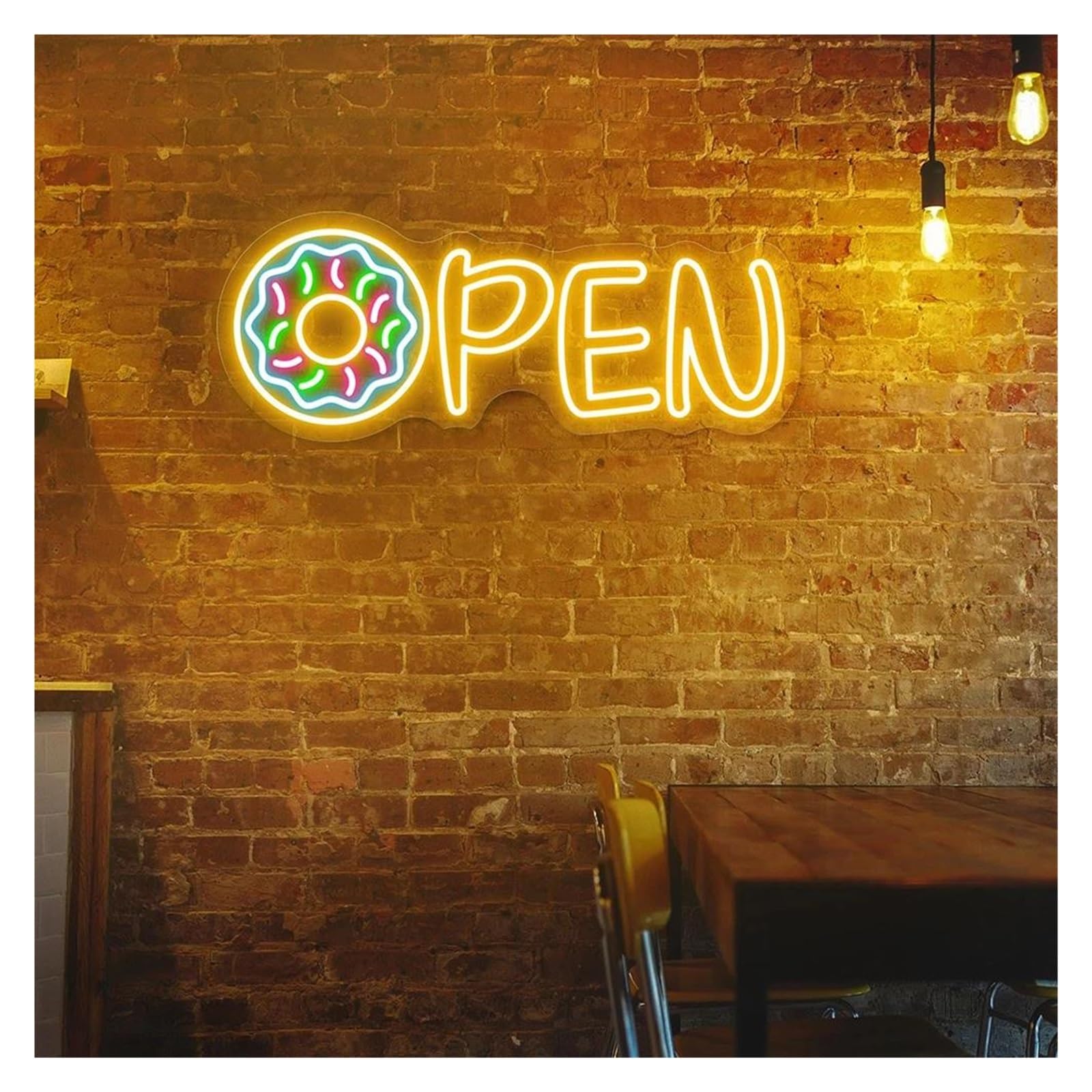 SHOUXI Sign Lamp Letter Neon Lights Donut Open Neon Sign Suitable for Donut Shop Dessert Bakery Wall Decor Light Sign(A,74X28CM)