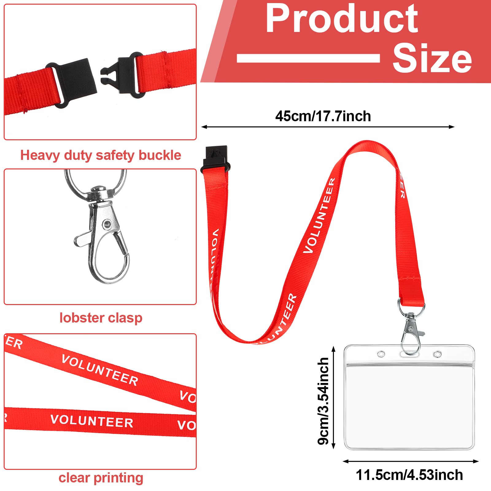 20 Pieces Red Volunteer Lanyards with 20 ID Card Holders Safely Separate Volunteer Lanyard Red Lanyards Quick-Release Neck Straps for Events Workplaces - Image 2