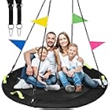 HeyZoo Tree Swing, 60 inch Larger Saucer Swing for Whole Family, 900lbs Weight Capacity, with Adjustable Hanging Straps, for Outdoor Backyard, Gifts for Kids, Black