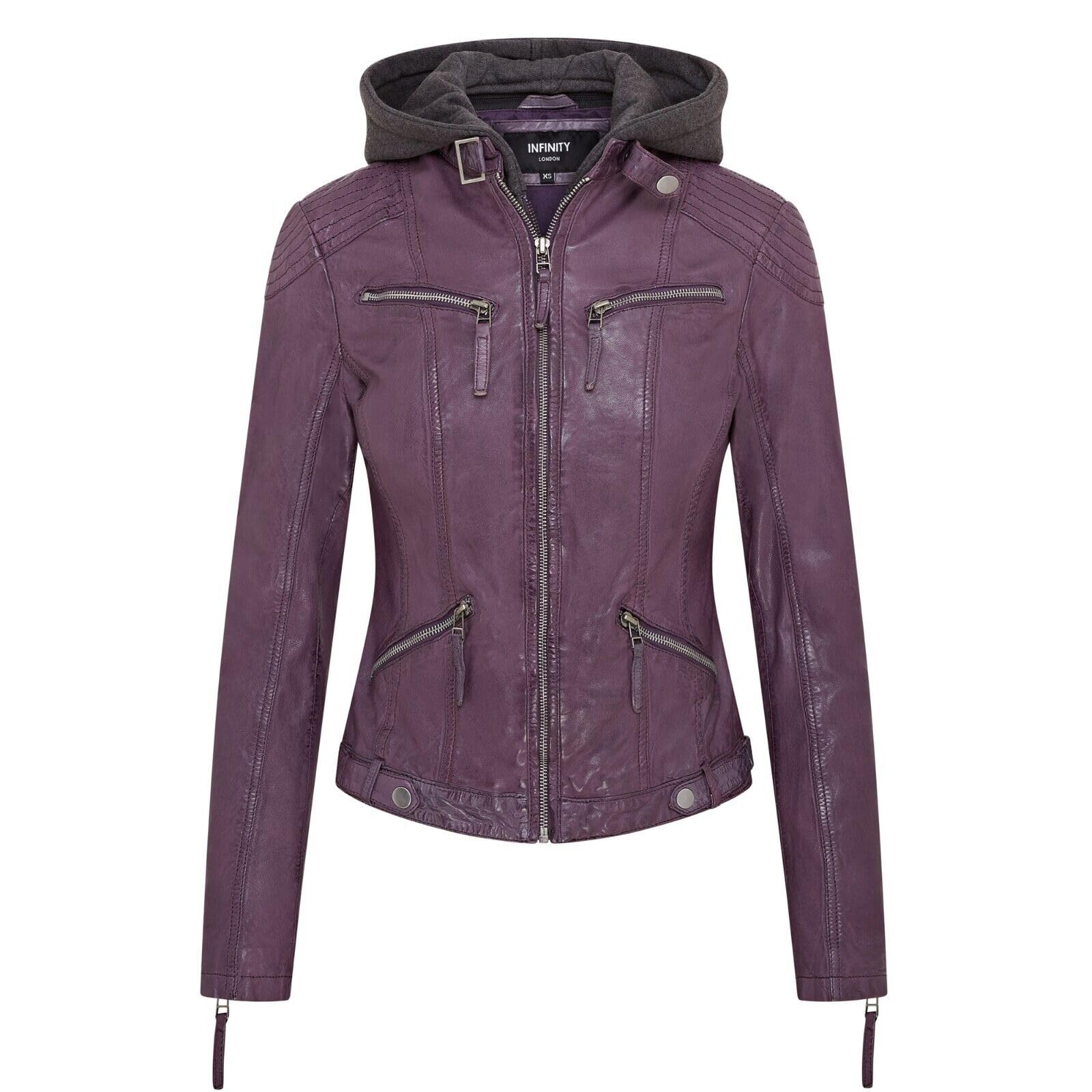Infinity Leather - Women's Biker Jacket - Leather - Purple - Size 14