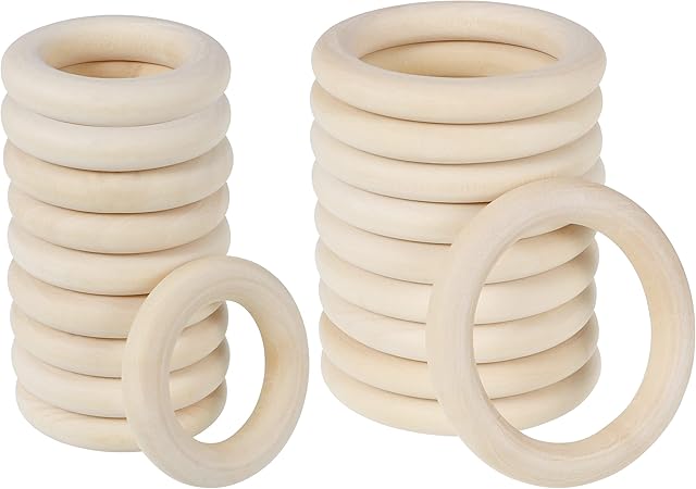 Xinzistar 20 PCS Natural Wooden Rings 2 Size Unfinished Wooden Rings for Crafts Wood Teething Rings Wood Loop Ring for Jewelry Making Arts and Crafts DIY Ring Pendant Connectors- 50mm, 70mm