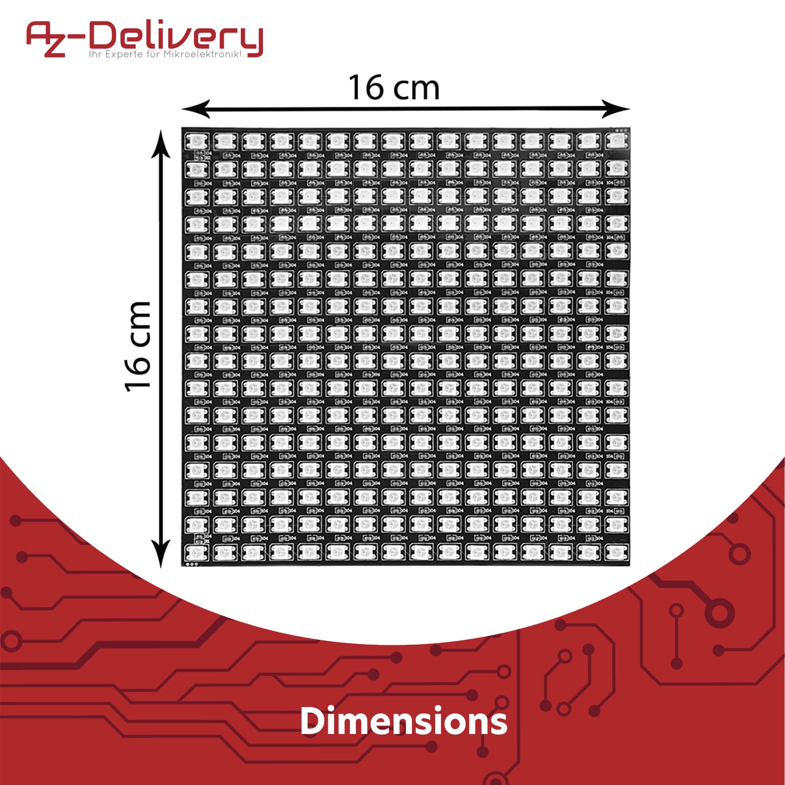 AZDelivery 5 x Pannello LED RGB WS2812B 16x16 256 LEDs Modulo Led flessibile 5050SMD IC Funzioni di colore pieno indirizzabile singolo con DC5V compatibile con Raspberry Pi