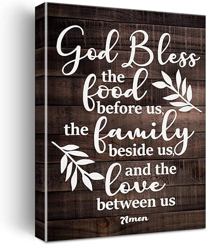 Lienzo con cita inspiradora de las Escrituras, arte de pared rústico con texto en inglés Bless the Food Before Us, póster bíblico positivo,