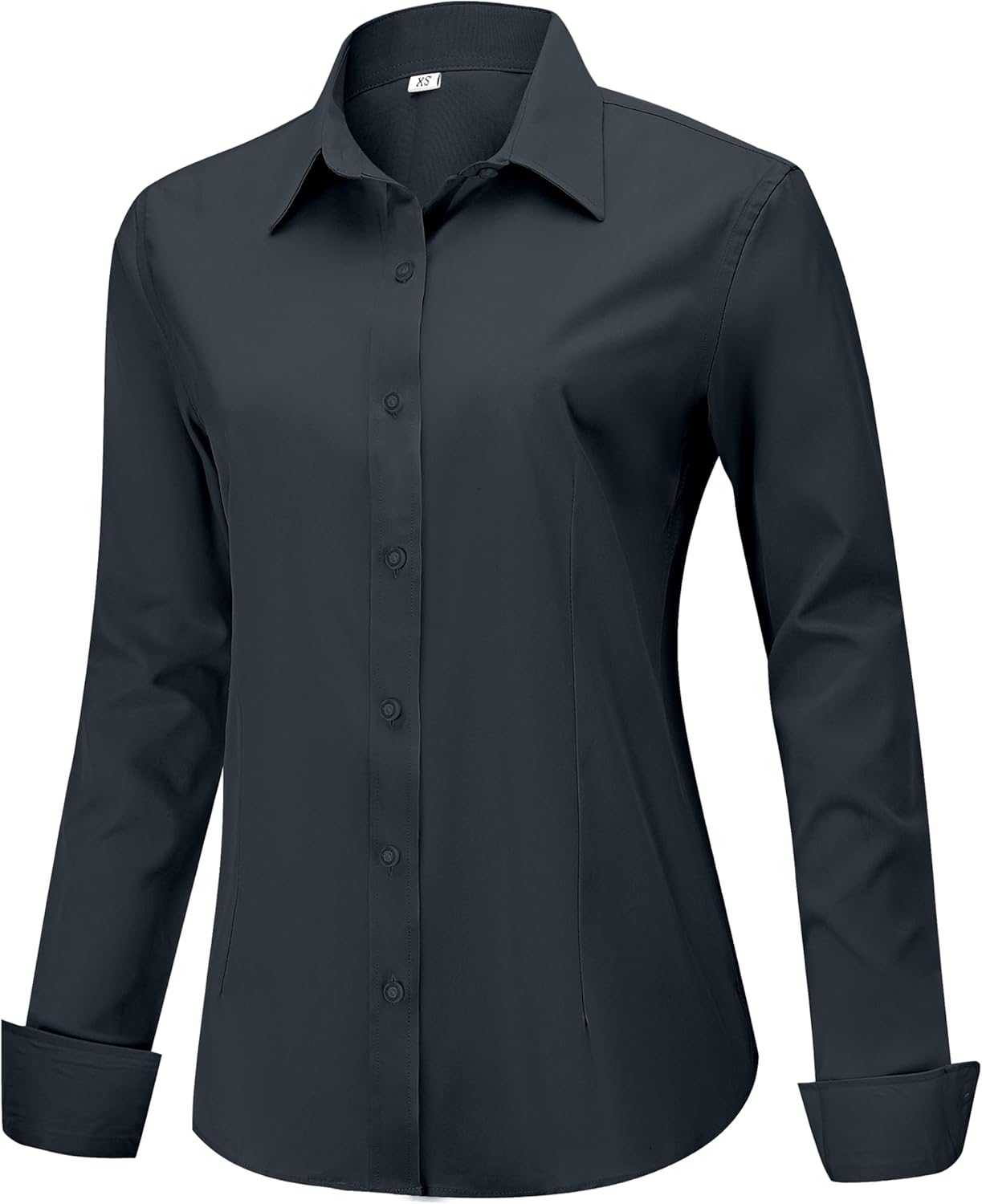 Soft Wrinkle-Free Women's Button Down Dress Shirts Solid Long Sleeve Work Blouses Fit Stretch Casual Tops XXS-6XL - Image 2
