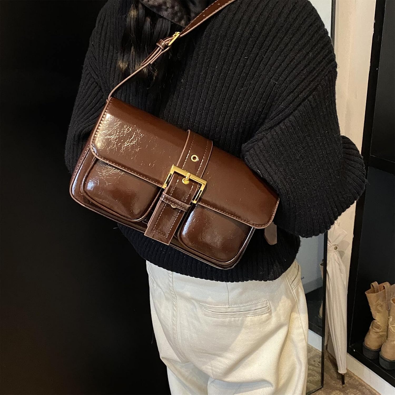 トップハンドル ハンドバッグと財布 バックル サッチェル 【チコ】 ホーボスクラッチ 調節可能なショルダーストラップ,