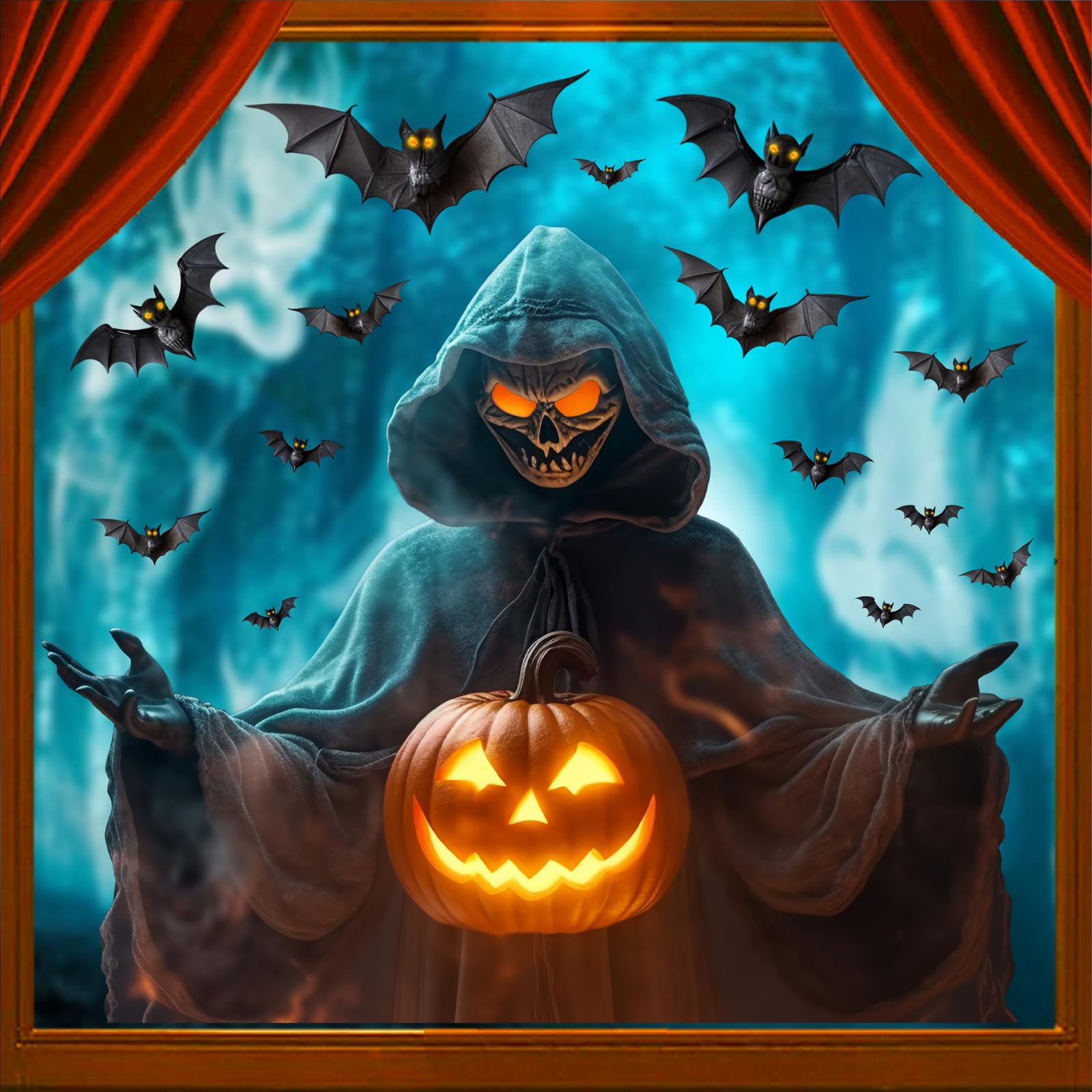 Halloween Window Decorations Clings Large Ghost Decals for Glass Door Double Sided Scary Window Decal Removable Indoor Halloween Party Supplies Spooky