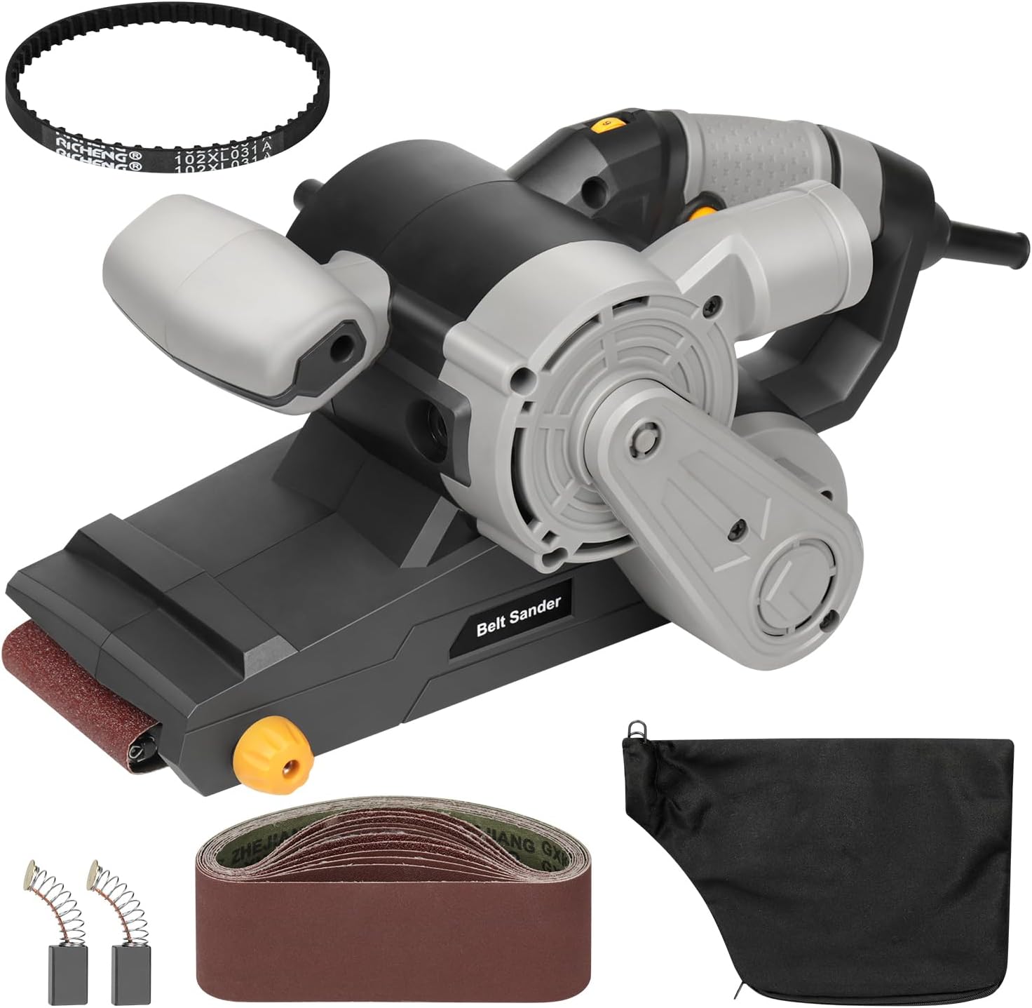 3×21-Inch Belt Sander,8 Amp Variable-speed 170-380RPM 12 Pcs Belts | Belt Sander with sanding belts (2*P40,2*P60, 2*P80, 2*P120, 2*P180, 2*P240) and Dust Bag
