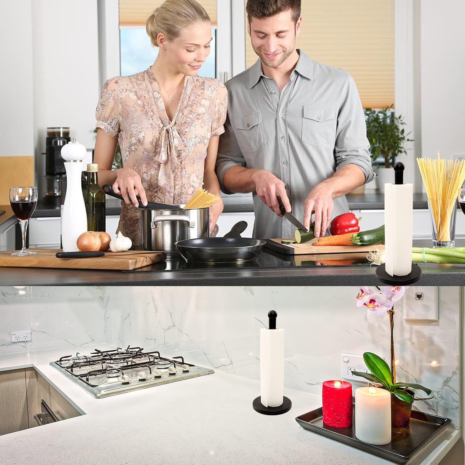 Paper Towel Holder Black Paper Towel Holder Countertop Paper Towel Holder Stand with Heavy Duty Base Stainless Steel Paper Towel Holder Kitchen Standing Paper Towel Roll Holders, Matte Black