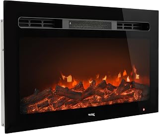 RecPro RV Fireplace | Recessed Electric Fireplace | Glass with Log View | Includes Remote (26" W)