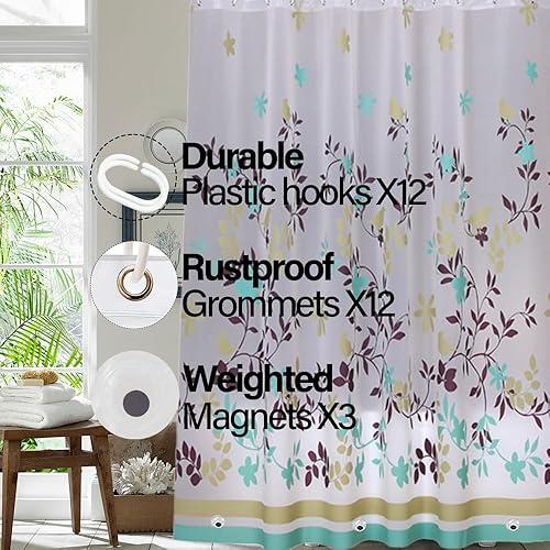 Vista 198 de Forro de plástico para ducha, forro de cortina de ducha de PEVA 4G de alta calidad con ojales inoxidables y 3 imanes pesados, cortinas de ducha