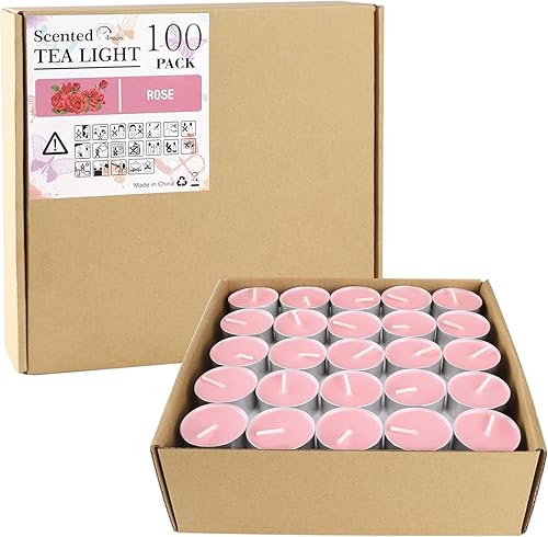 Miniatura 4 de Howemon Velas aromáticas de rosa rosa  4 horas  100 paquetes gigantes a granel  Velas de té sin humo para el día de San Valentín, bodas, Navidad,