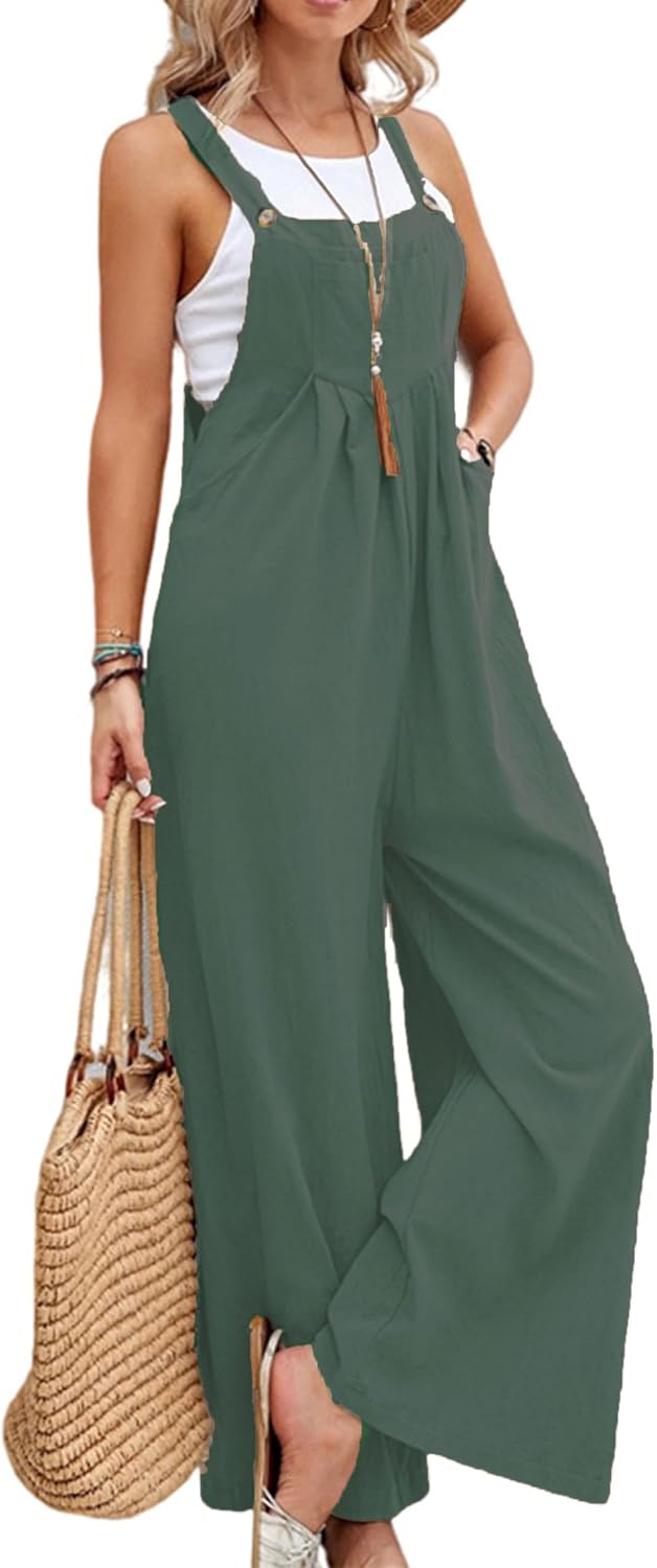 Zontroldy Bib Overalls Women Cotton Loose Summer Wide Leg Pants Jumpsuit Rompers for Women