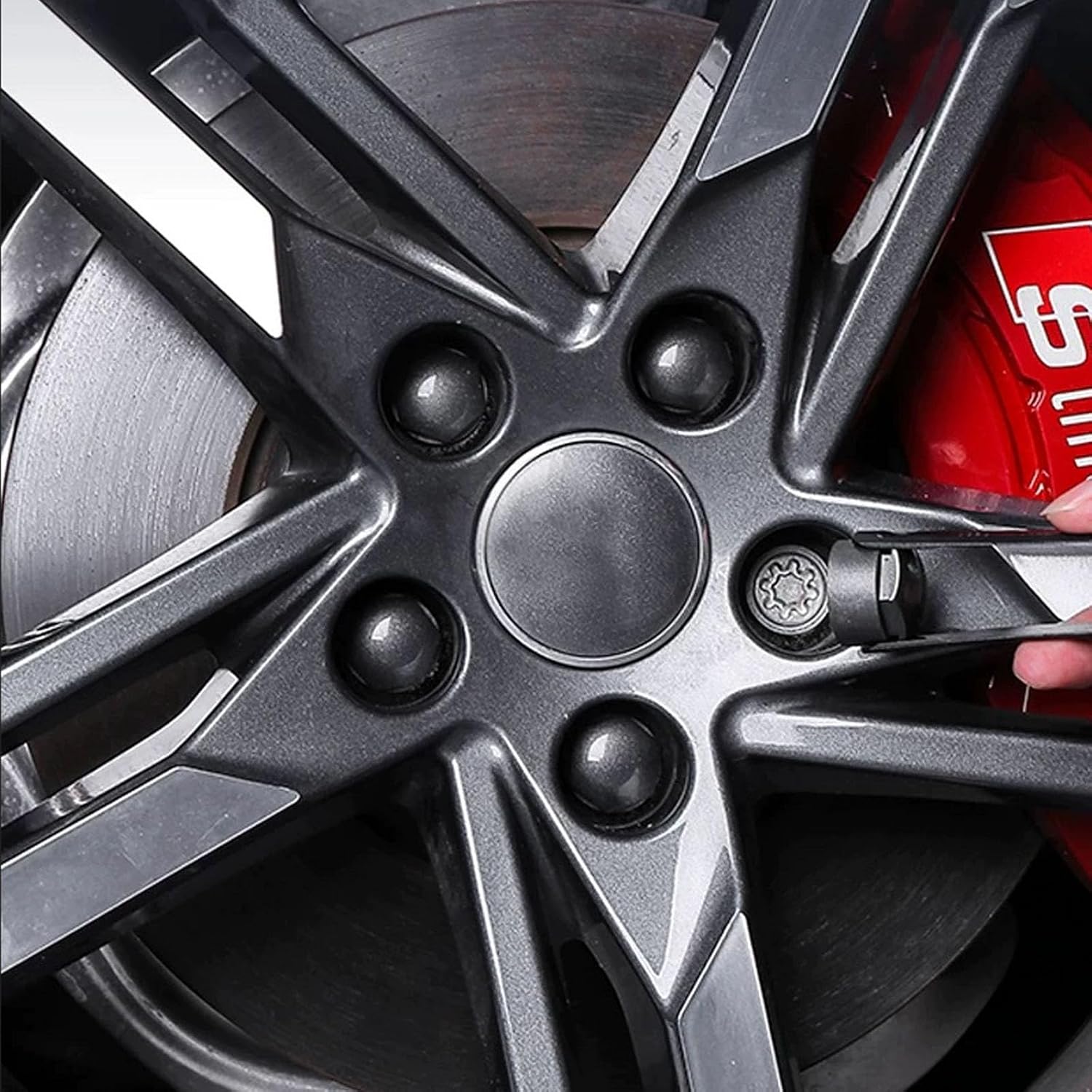Lug Nut Covers Wheel Center Caps Tire Screw Cap for Audi A1 A3 A4 A5 A6 A7 A8 Q2 Q3 Q5 Q7 S5 TT 24PCS+Disassembly Tool (Grey)