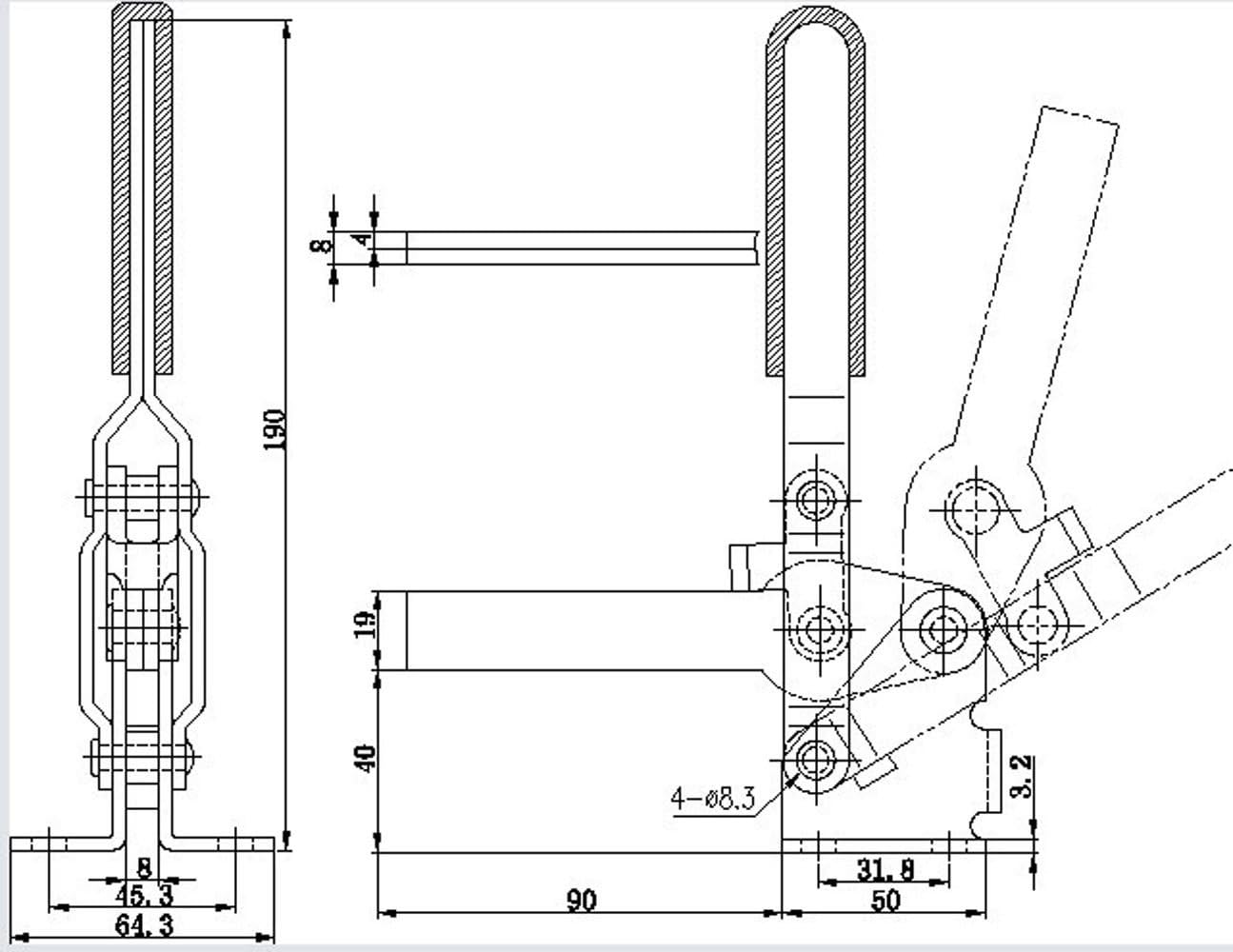Yodaoke 340Kg 750Lbs Quick Holding Vertical Toggle Clamp