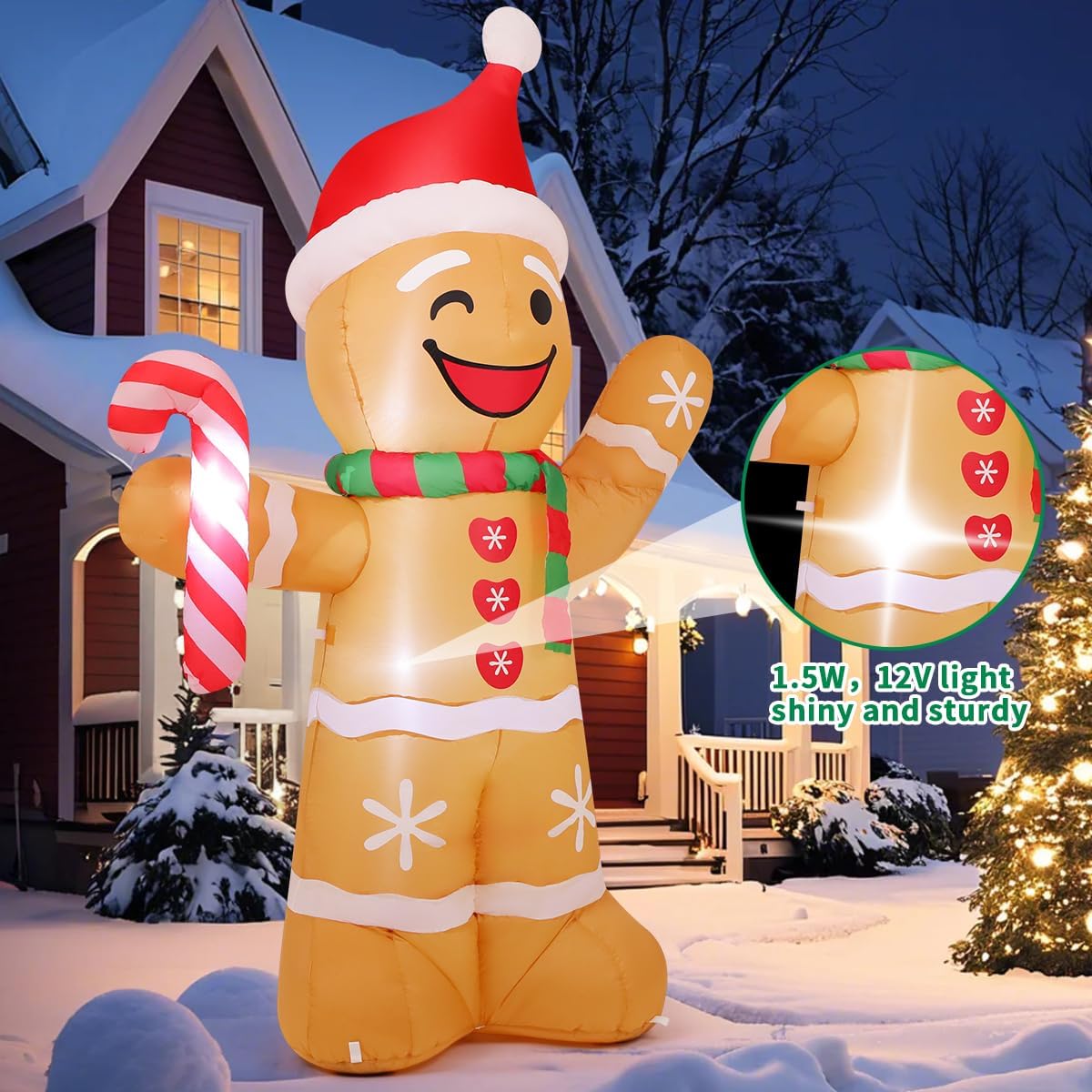 COMIN 7.8 FT Christmas Inflatables Outdoor Decorations Inflatable Gingerbread Man Wave Hands Blow Ups with Built-in LEDs for Yard Party Lawn Decor - Image 2