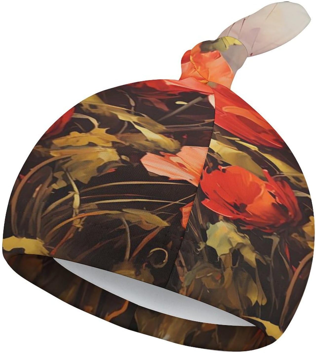 Newborn Comfortable Oil Painting Red Flower Baby Hat Soft Double-Sided Velvet Breathable and Moisture-Absorbent, Suitable for 0-6 Months Baby Boys and Girls