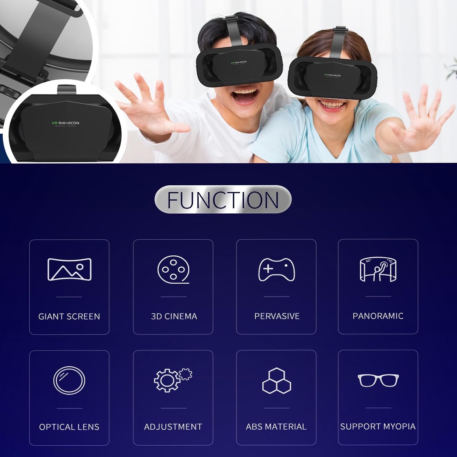 VR Brille Handy Virtual Reality mit Fernbedienung, 3D VR-Brille Erleben Sie Spiele und 360 Grad Filme in weicher & komfortabler Glasses für Phone Android 5~7 inc