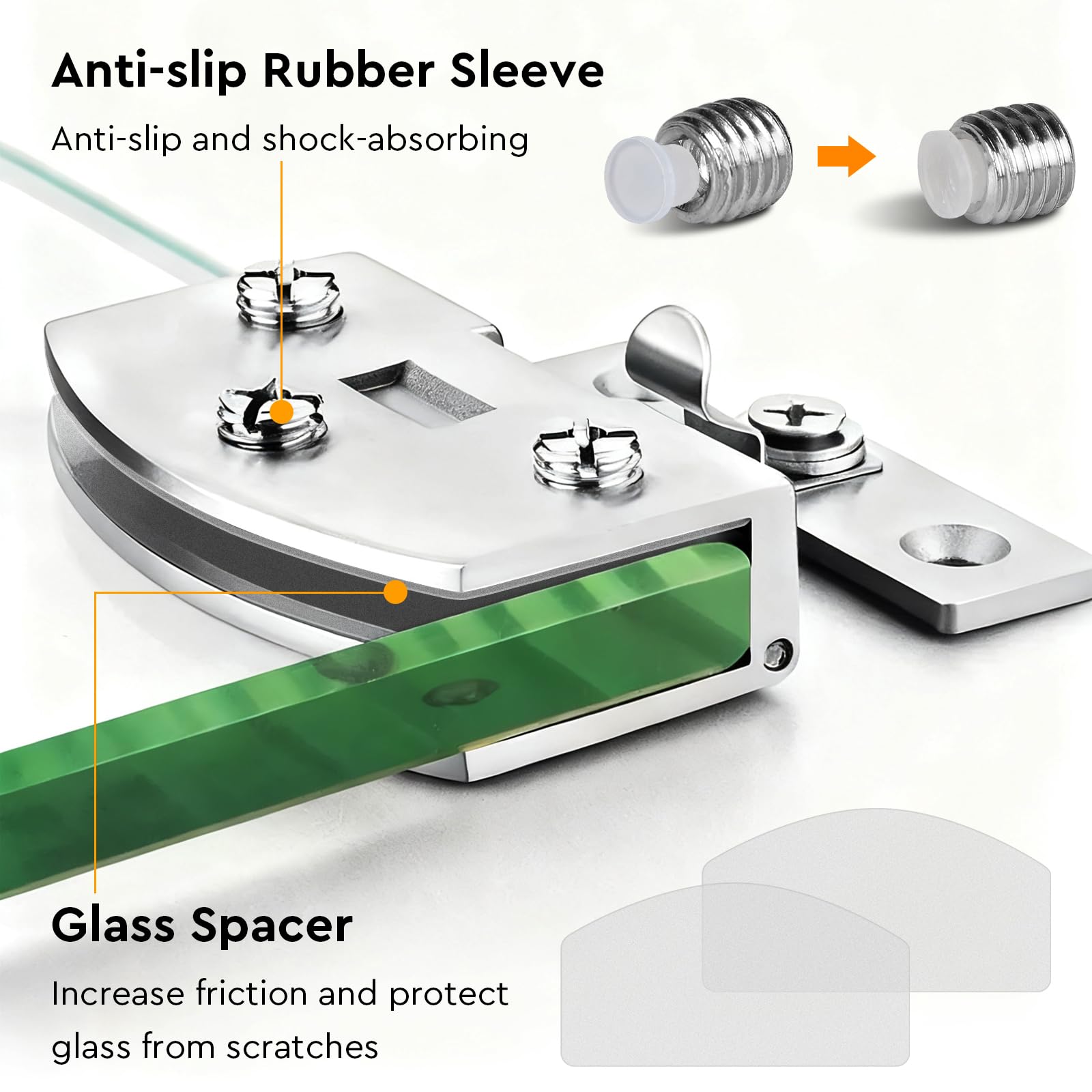 EFUTURETIME 4 x Cerniere per Porta in Vetro Temprato per Vetro da 6-10 mm di Spessore, Finitura Spazzolata con Viti e Supporti in Gomma Protettivi