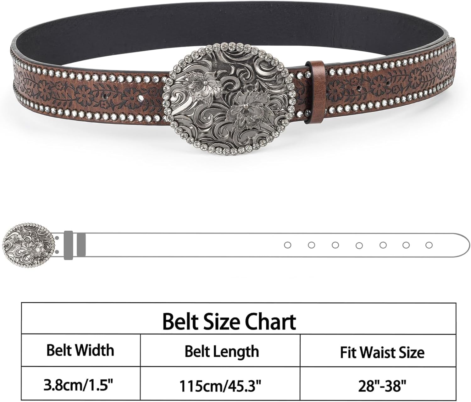 Western-Engraved-Cowboy-Belt-Adjustable-Women-Men-Cowgirl-Belt thumbnail