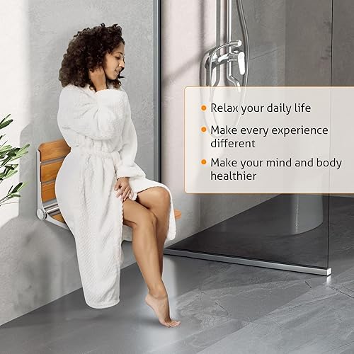 Miniatura 8 de WICHEMI Asiento de ducha plegable, silla de ducha plegable de 16.1 pulgadas, banco de ducha plegable de madera para personas mayores discapacitadas