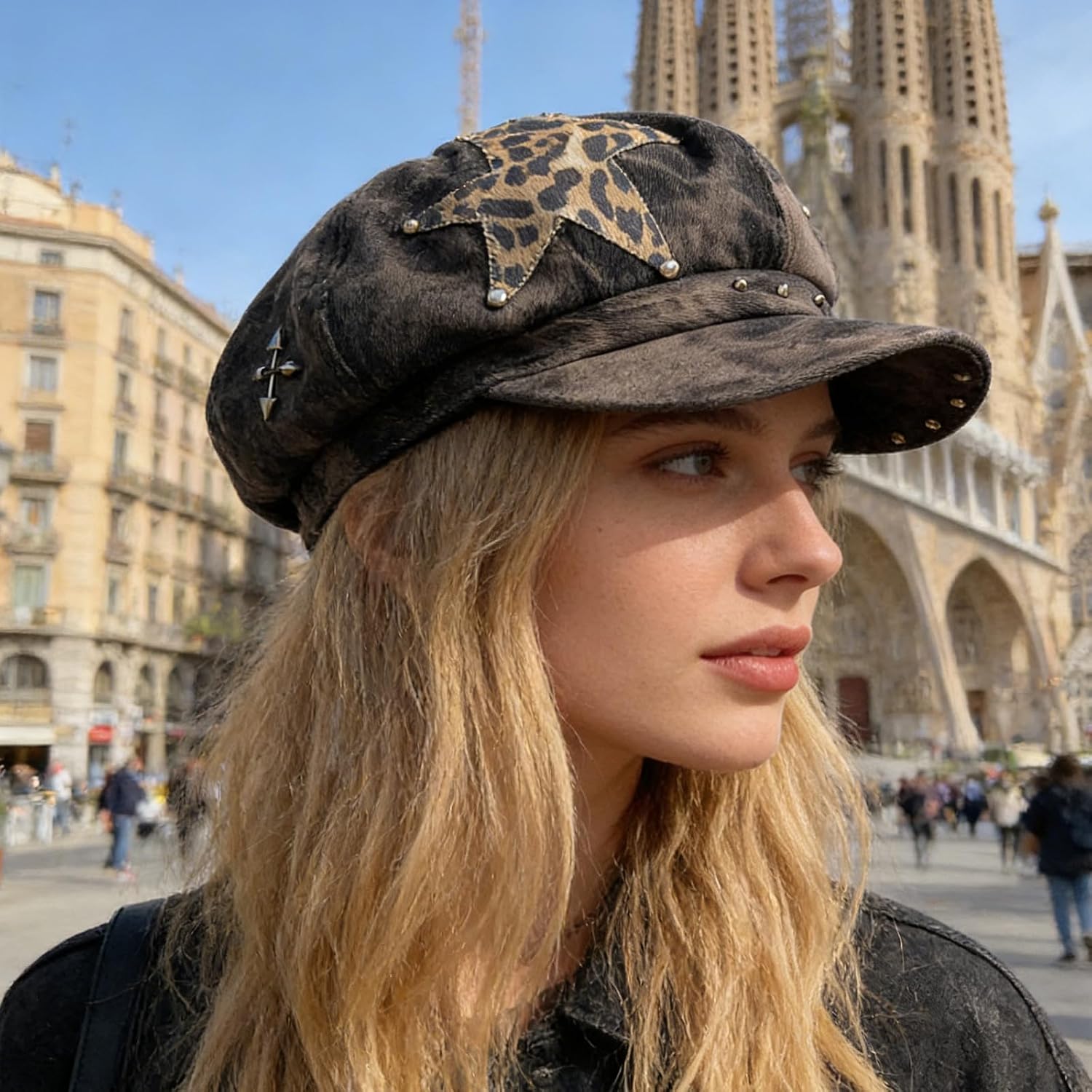 Punk Berets Decorative Rivets Painter Hat French Cabbie Hat for Autumn Winter Fashion Daily Wear Accessories Punk Dark Berets Painter Unisex for Autumn Winter Accessories