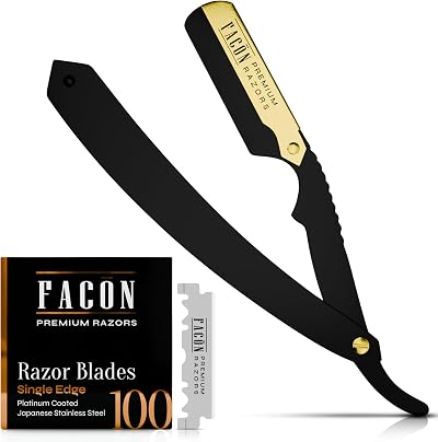 100 BLADES + Facón Professional Premium Straight Edge Barber Razor - Salon Quality Cut Throat Shavette