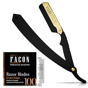 Fac n Straight Razors for Men - Professional Barber Straight Edge Razor Kit with 100 Blades Classic Stainless