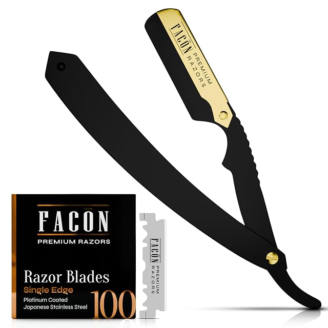 Fac n Straight Razors for Men - Professional Barber Straight Edge Razor Kit with 100 Blades Classic Stainless