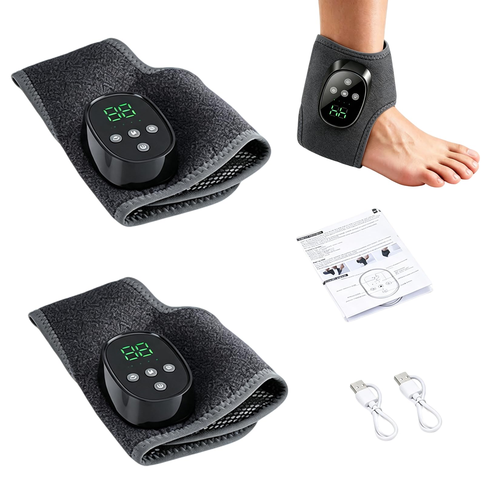 2 Stück 3-in-1 Fußmassagegerät Elektrisch Kabellos mit Wärme & Vibration