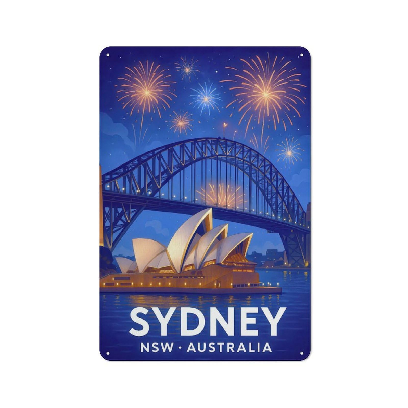 Junmoney Sydney Harbour Bridge & Opera House 30X20cm Retro Tin Sign With For Living Room Or Hallway, A Decorative Metal Sign For Living Rooms And Hallways