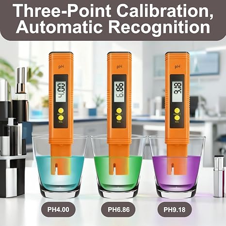 pH Meter, 0.01pH High Accuracy pH Tester with Auto Calibration, Digital pH Meter for Household Drinking Water, Pool, Hydroponics, Aquarium, 0-14pH Range, pH Tester, Orange