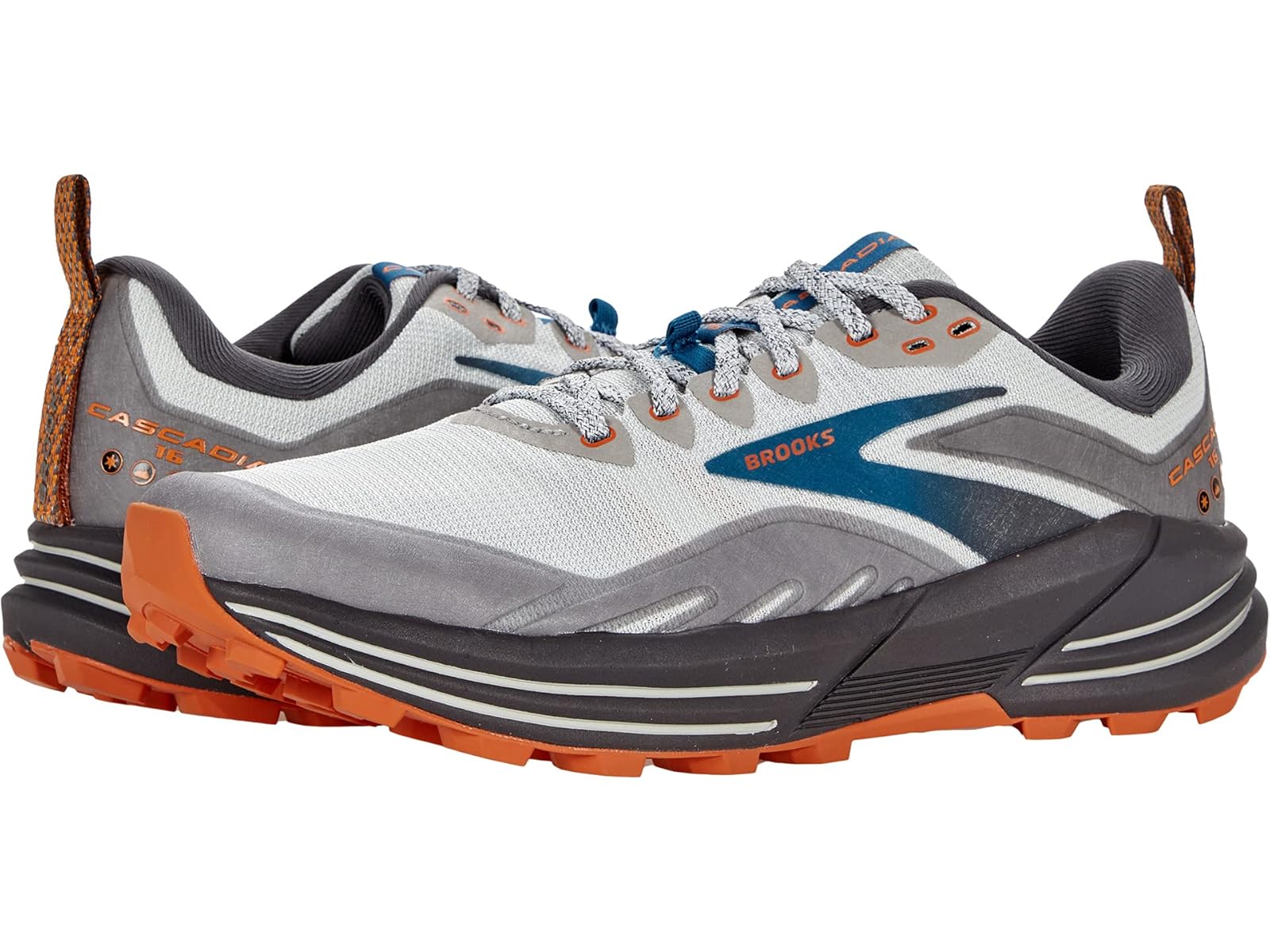 Brooks Mens Cascadia 16 Oyster Mushroom/Alloy/Orange Running Shoes Size