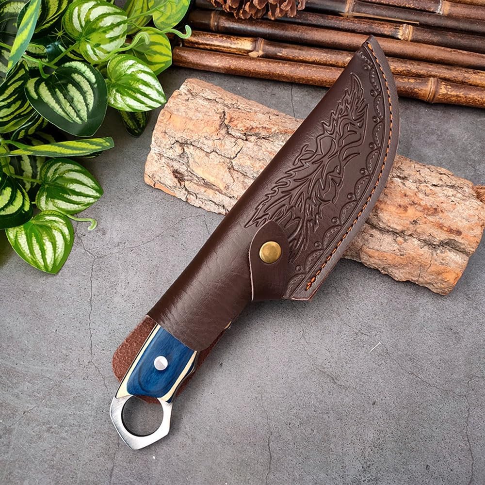 Meat Cleaver,Cleaver Knife 5 Inch Hand Forged Butcher Knife Meat Fish Cleaver Knife Outdoor Fishing Knife Wood Handle With Finger Hole Chef Kitchen Knive With Sheath