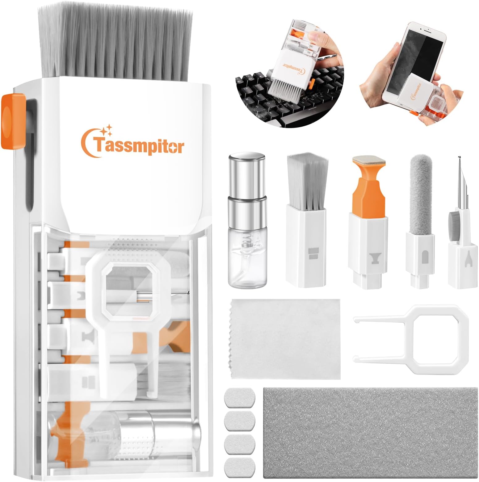 Tassmpitor Laptop Cleaning Kit Keyboard Cleaner, Electronics Cleaning Tool for MacBook iPad Phone iPhone Pro, Brush Tool for Tablet, Computer, PC, TV Camera Lens, Bright White, GW-004