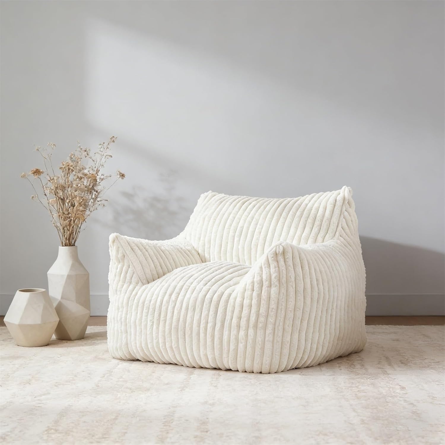 Comfy Bean Bag Chairs for Kids, Fuzzy Beanbag Sofa with Filling, Ergonomic Bedroom Chair, Perfect for Kids’ Bedroom & Living Room(No Foot Pedal)