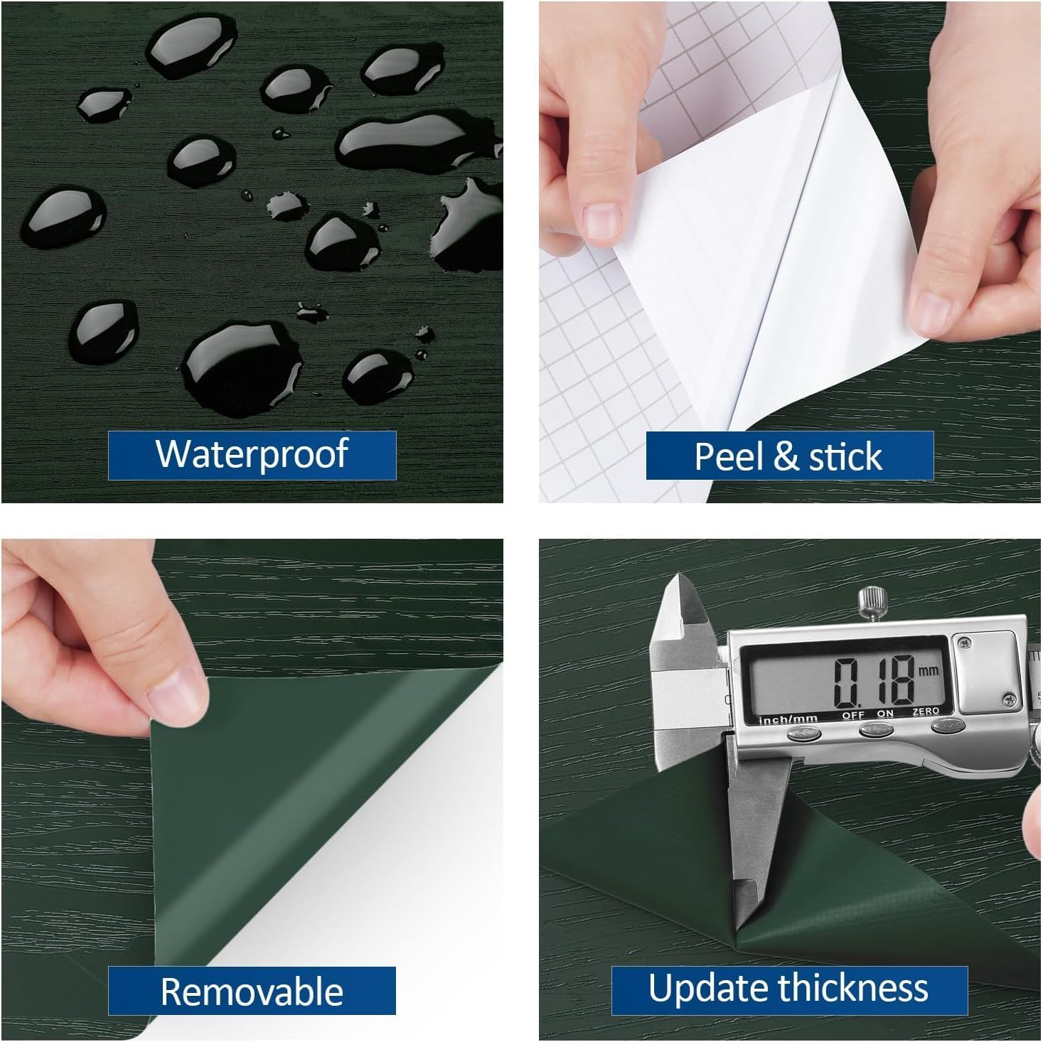 FunStick 36"x200" Large Green Wood Countertop Contact Paper Waterproof Wood Wallpaper Peel and Stick Kitchen Cabinet Contact Paper Wood Grain Vinyl Wrap for Cabinets Counter Top Covers Furniture Walls