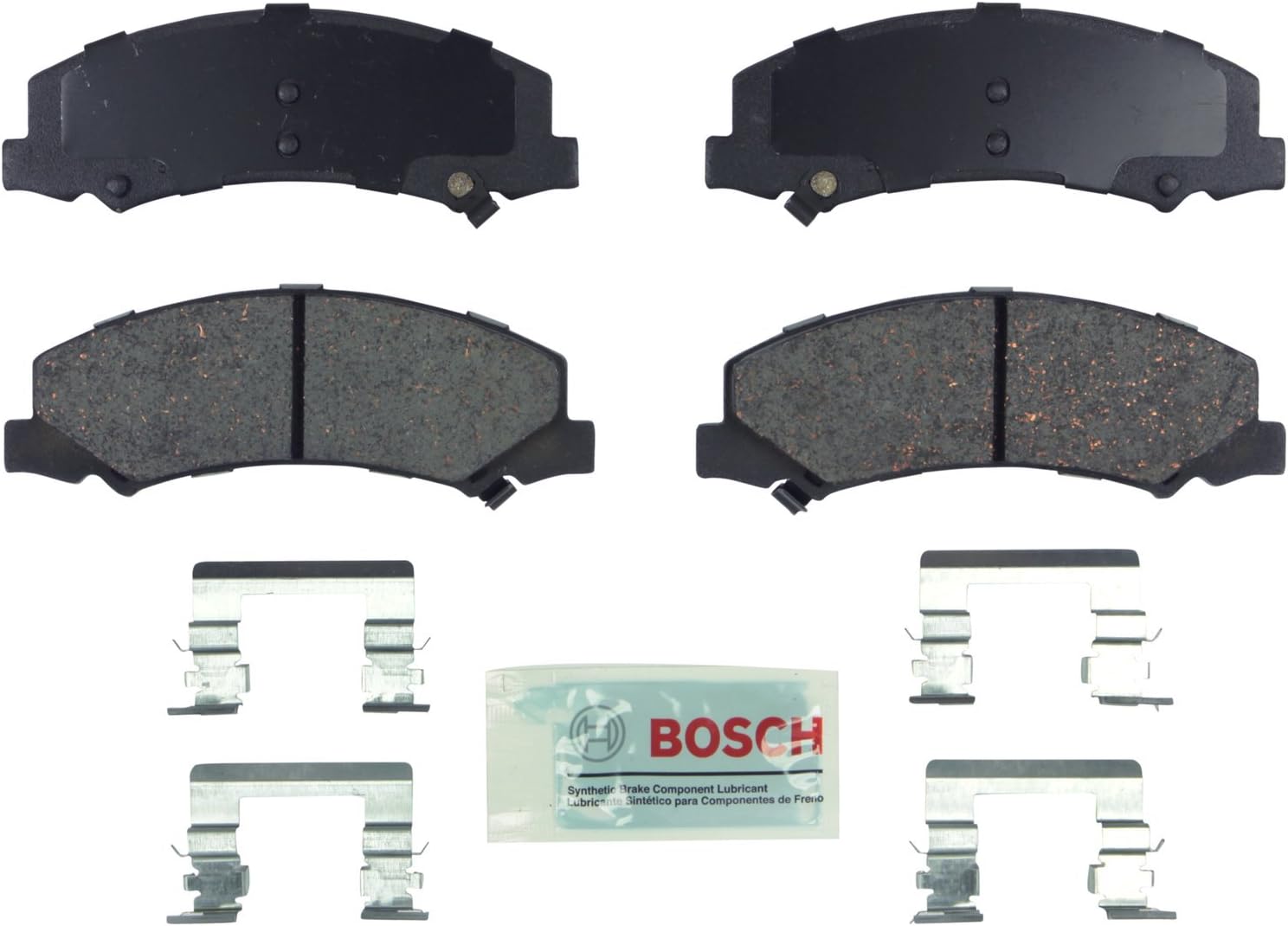 BOSCH BE1159H Blue Ceramic Disc Brake Pad Set With Hardware - Compatible With Select Buick Allure, LaCrosse, Lucerne; Cadillac DTS; Chevrolet Impala, Impala Limited, Monte Carlo; FRONT