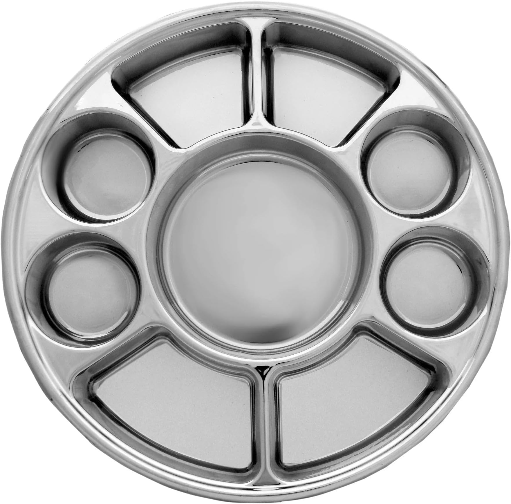 Pooja Bazar Disposable Party Plates, 9 Compartment Round Plastic Thali - Pack of 200 (Silver)