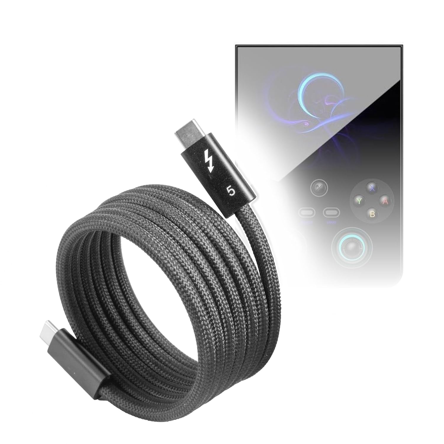 BoxWave Cable Compatible with Aivuidbs RG477V (4.7 in) - SnapWrap Thunderbolt 5.0 Cable (5ft 240W), Magnetic Self-Coiling Nylon Braided Retractable - Jet Black