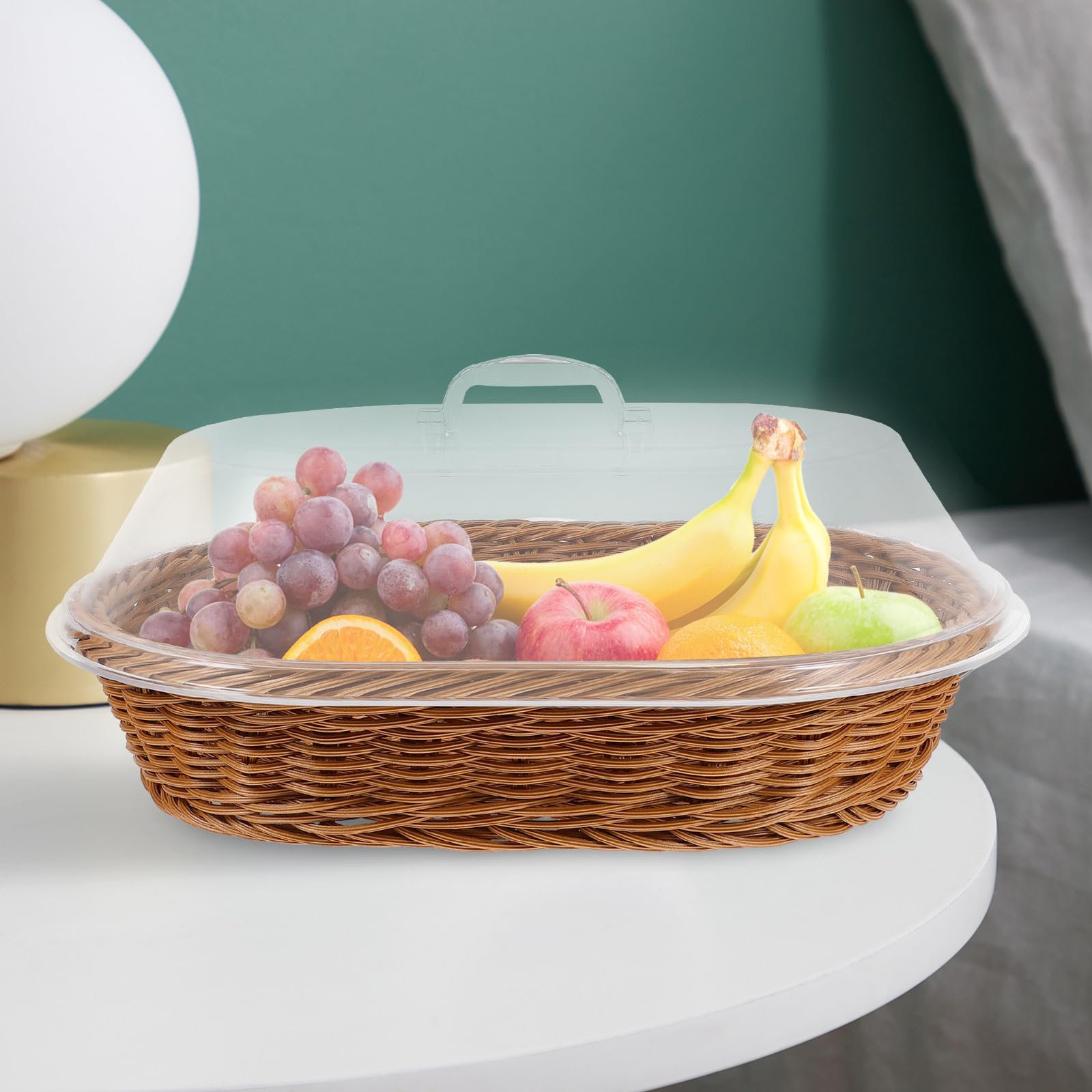 SHERCHPRY Cesta de Almacenamiento Redonda para Alimentos con Tapa Transparente, Cesta Tejida de Acrílico y PP Práctica para Ocasiones Obsequios y Frutas Reutilizable