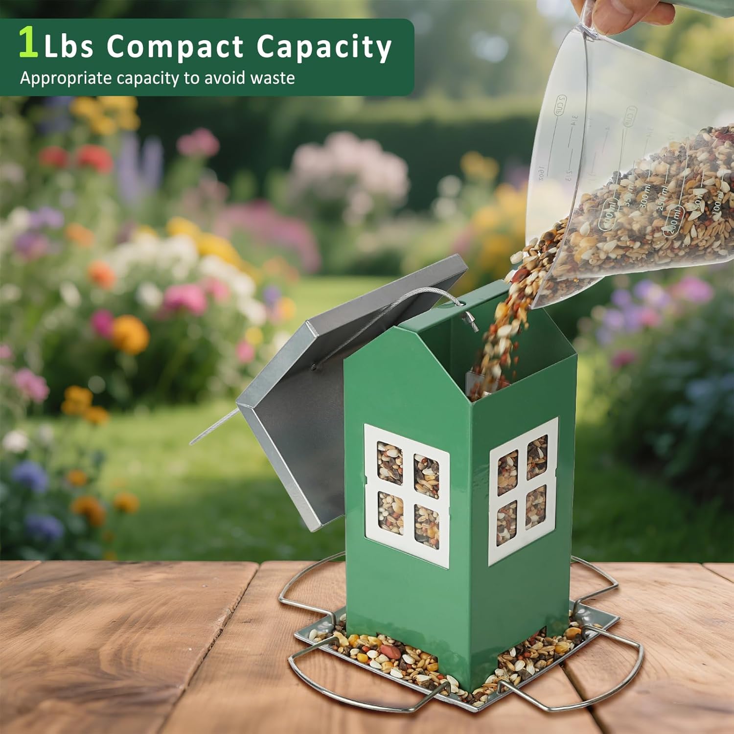 Small Metal Bird Feeders for Outdoors, Cute House Shape Bird Feeder with Window Design, Garden Terrace Hanging Birdfeeder for Finch Sparrow Warblers Little Birds - Premium Green - Image 4