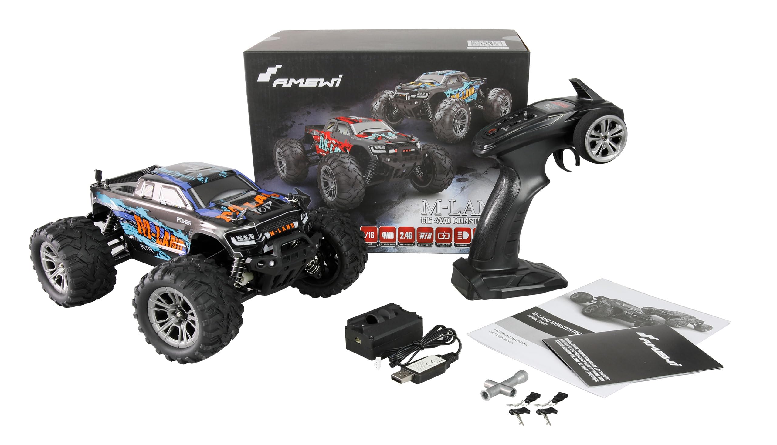 M-Land Monster Truck 4WD 1:16 RTR 48 km/h zdalnie sterowany niebieski