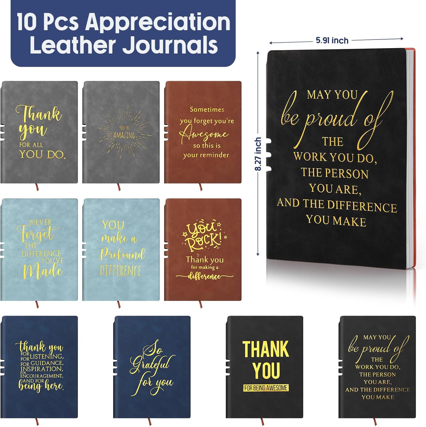 Fulmoon 10 Pcs Valentines Employee Appreciation Gift Bulk Inspirational Thank You Notebook A5 Leather Notebooks Mentor Retirement Gift for Coworker Team Staff PM Assistant Leaders Office(Stylish) - Image 2